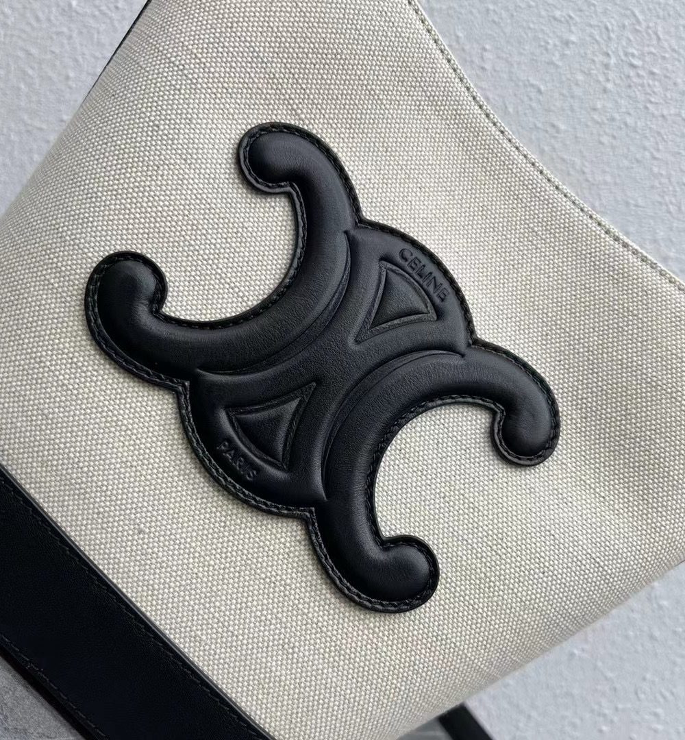 1:1 Replica Celine Small Bucket Cuir Triomphe In Textile Natural / Black For Women 9in/22cm