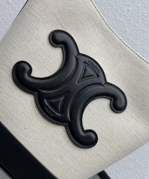 1:1 Replica Celine Small Bucket Cuir Triomphe In Textile Natural / Black For Women 9in/22cm