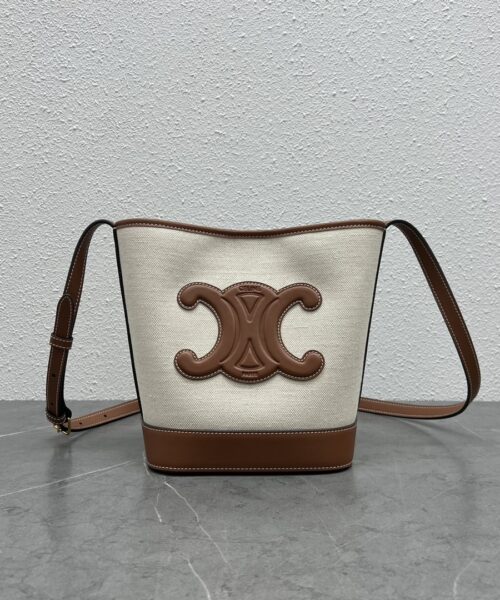 1:1 Replica Celine Small Bucket Cuir Triomphe In Textile Natural / Tan For Women 9in/22cm 198242EFL.02NT