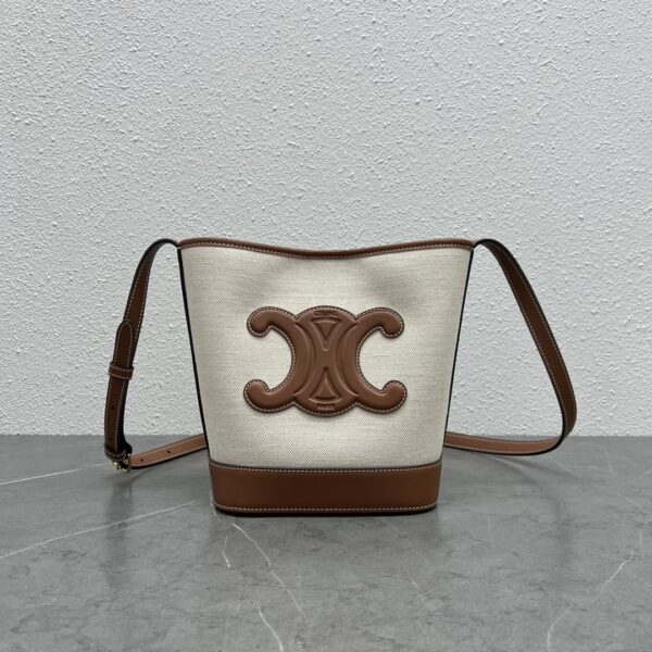 1:1 Replica Celine Small Bucket Cuir Triomphe In Textile Natural / Tan For Women 9in/22cm 198242EFL.02NT