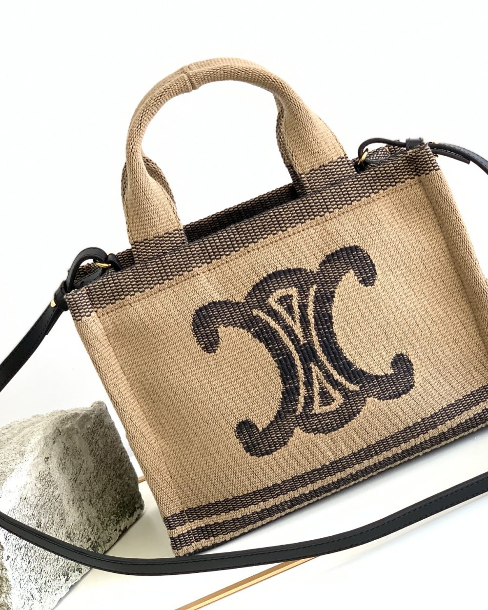 1:1 Replica Celine Small Cabas Thais In Textile With Triomphe Beige/Black For Women 11in/29cm 199162EGH.02BL