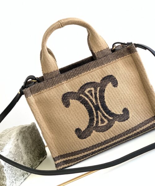1:1 Replica Celine Small Cabas Thais In Textile With Triomphe Beige/Black For Women 11in/29cm 199162EGH.02BL