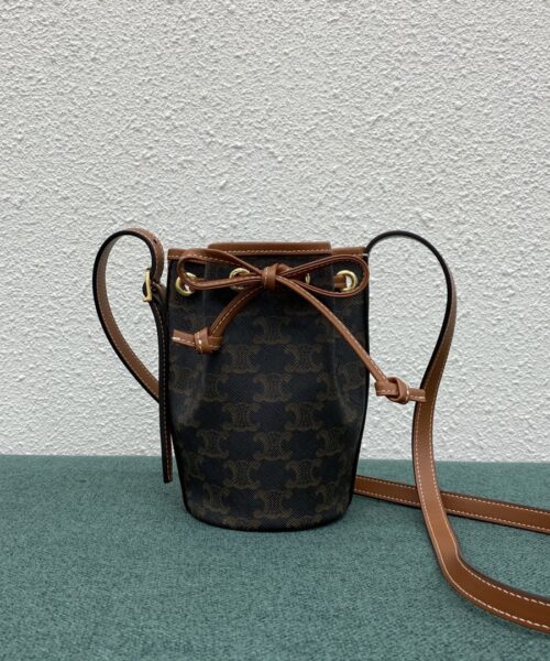 1:1 Replica Celine Small Drawstring Bag In Trimphe Canvas Brown For Women 7.9in/20cm 191142BZJ-04LU