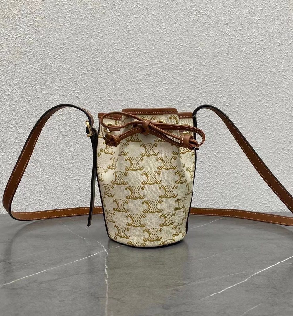 1:1 Replica Celine Small Drawstring Bag In Trimphe Canvas White For Women 7.9in/20cm