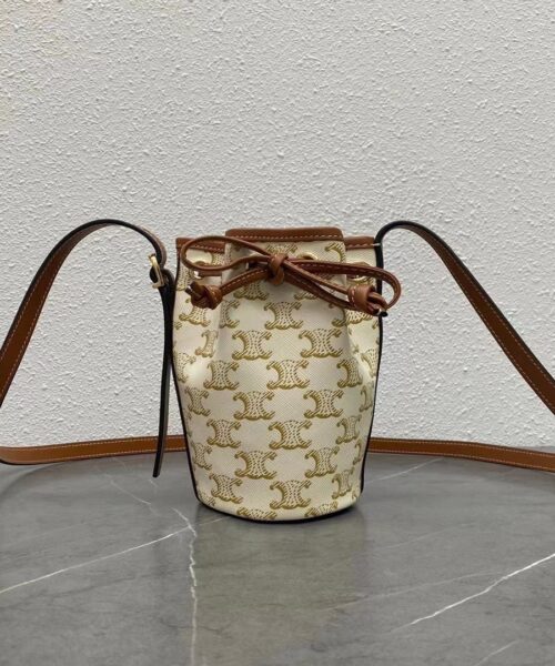 1:1 Replica Celine Small Drawstring Bag In Trimphe Canvas White For Women 7.9in/20cm