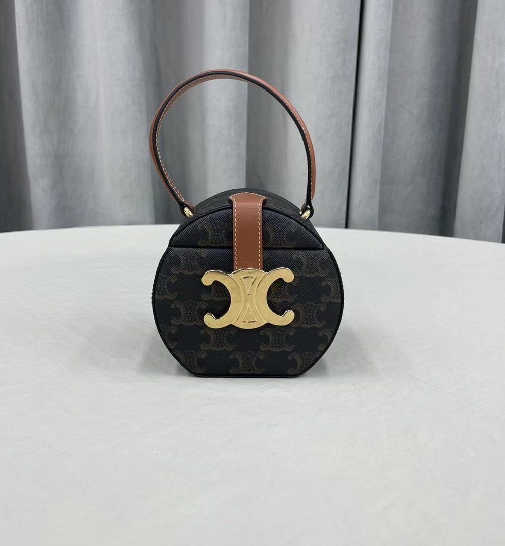 1:1 Replica Celine Small Round Box Triomphe In Triomphe Canvas Tan For Women 4.5in/11.5cm