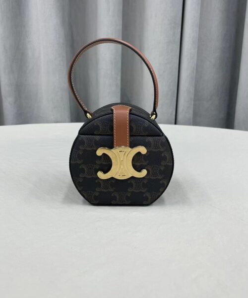 1:1 Replica Celine Small Round Box Triomphe In Triomphe Canvas Tan For Women 4.5in/11.5cm