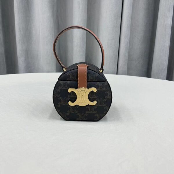 1:1 Replica Celine Small Round Box Triomphe In Triomphe Canvas Tan For Women 4.5in/11.5cm