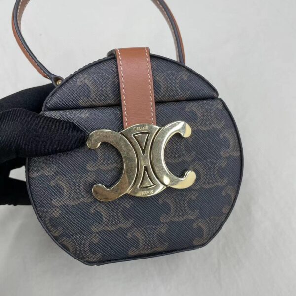 1:1 Replica Celine Small Round Box Triomphe In Triomphe Canvas Tan For Women 4.5in/11.5cm
