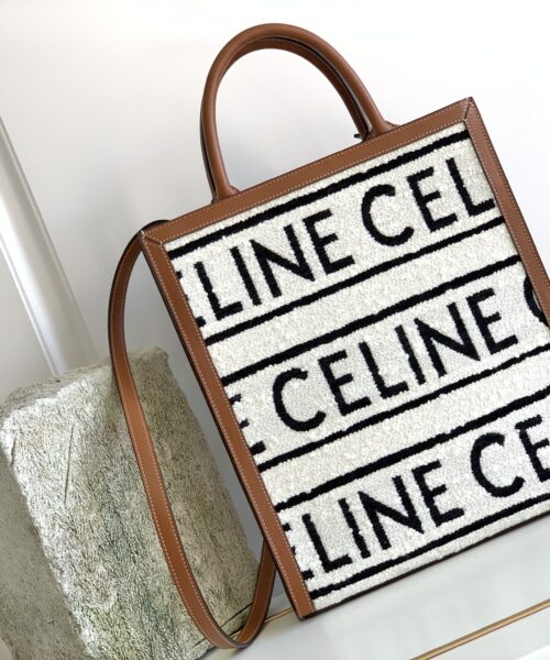 1:1 Replica Celine Small Vertical Cabas Celine In Textile With Celine All-Over White / Black For Women 13in/32cm 192082EFY.01WB