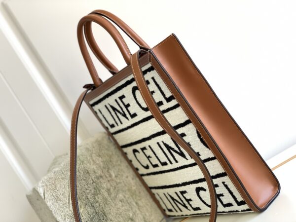 1:1 Replica Celine Small Vertical Cabas Celine In Textile With Celine All-Over White / Black For Women 13in/32cm 192082EFY.01WB