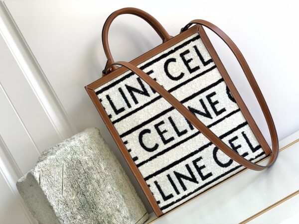 1:1 Replica Celine Small Vertical Cabas Celine In Textile With Celine All-Over White / Black For Women 13in/32cm 192082EFY.01WB