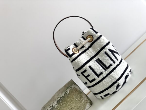 1:1 Replica Celine Teen Drawstring In Textile With Celine All-Over White/Black For Women 7in/19cm
