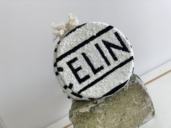 1:1 Replica Celine Teen Drawstring In Textile With Celine All-Over White/Black For Women 7in/19cm