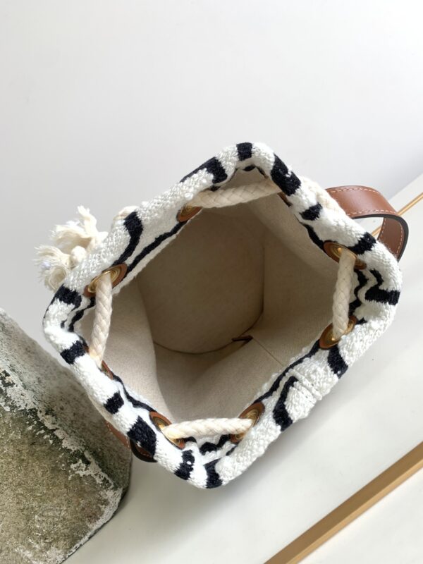 1:1 Replica Celine Teen Drawstring In Textile With Celine All-Over White/Black For Women 7in/19cm