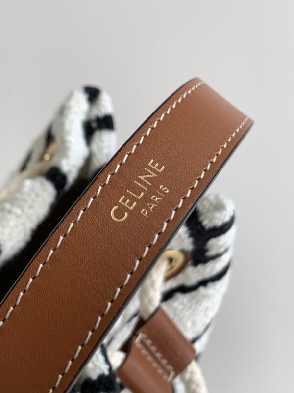 1:1 Replica Celine Teen Drawstring In Textile With Celine All-Over White/Black For Women 7in/19cm