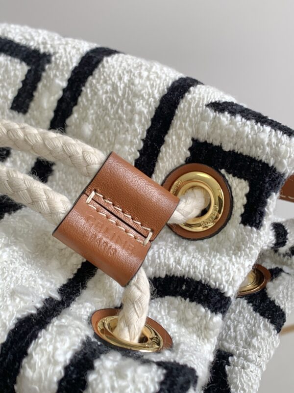 1:1 Replica Celine Teen Drawstring In Textile With Celine All-Over White/Black For Women 7in/19cm