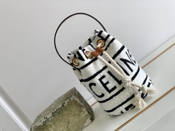 1:1 Replica Celine Teen Drawstring In Textile With Celine All-Over White/Black For Women 7in/19cm
