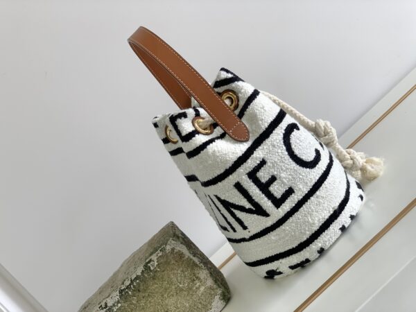 1:1 Replica Celine Teen Drawstring In Textile With Celine All-Over White/Black For Women 7in/19cm