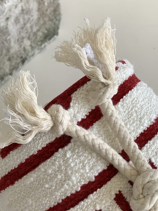 1:1 Replica Celine Teen Drawstring In Textile With Celine All-Over White/Red For Women 7in/19cm