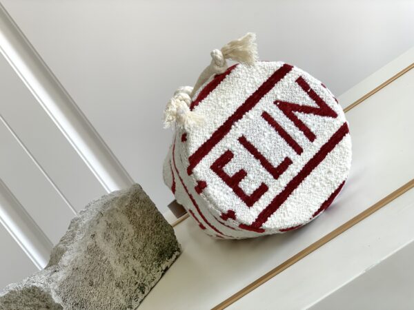 1:1 Replica Celine Teen Drawstring In Textile With Celine All-Over White/Red For Women 7in/19cm