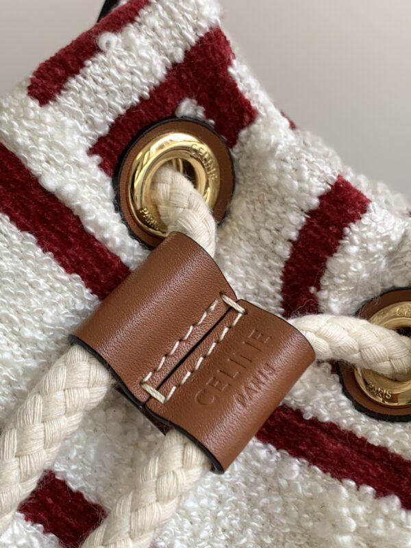 1:1 Replica Celine Teen Drawstring In Textile With Celine All-Over White/Red For Women 7in/19cm