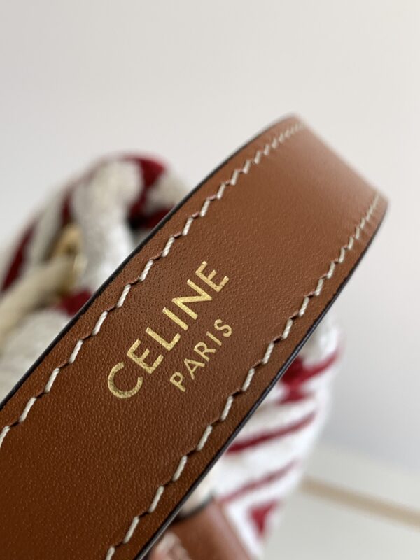 1:1 Replica Celine Teen Drawstring In Textile With Celine All-Over White/Red For Women 7in/19cm