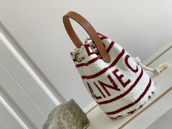 1:1 Replica Celine Teen Drawstring In Textile With Celine All-Over White/Red For Women 7in/19cm