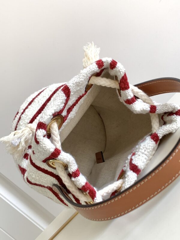 1:1 Replica Celine Teen Drawstring In Textile With Celine All-Over White/Red For Women 7in/19cm