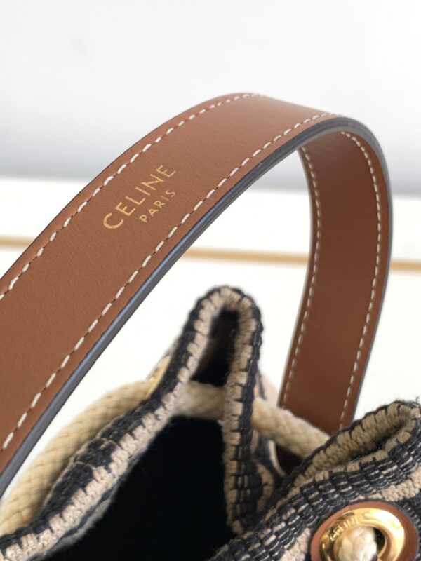 1:1 Replica Celine Teen Drawstring In Textile With Triomphe Beige / Tan For Women 6in/15cm 196532EFZ.02ET
