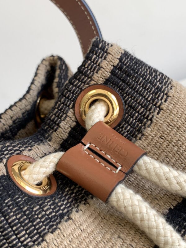 1:1 Replica Celine Teen Drawstring In Textile With Triomphe Beige / Tan For Women 6in/15cm 196532EFZ.02ET