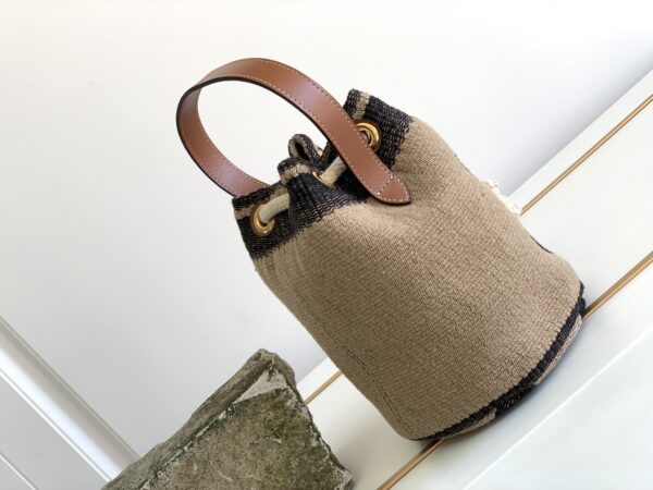 1:1 Replica Celine Teen Drawstring In Textile With Triomphe Beige / Tan For Women 6in/15cm 196532EFZ.02ET