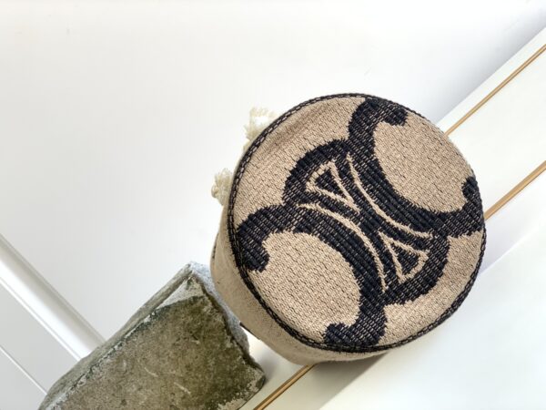 1:1 Replica Celine Teen Drawstring In Textile With Triomphe Beige / Tan For Women 6in/15cm 196532EFZ.02ET