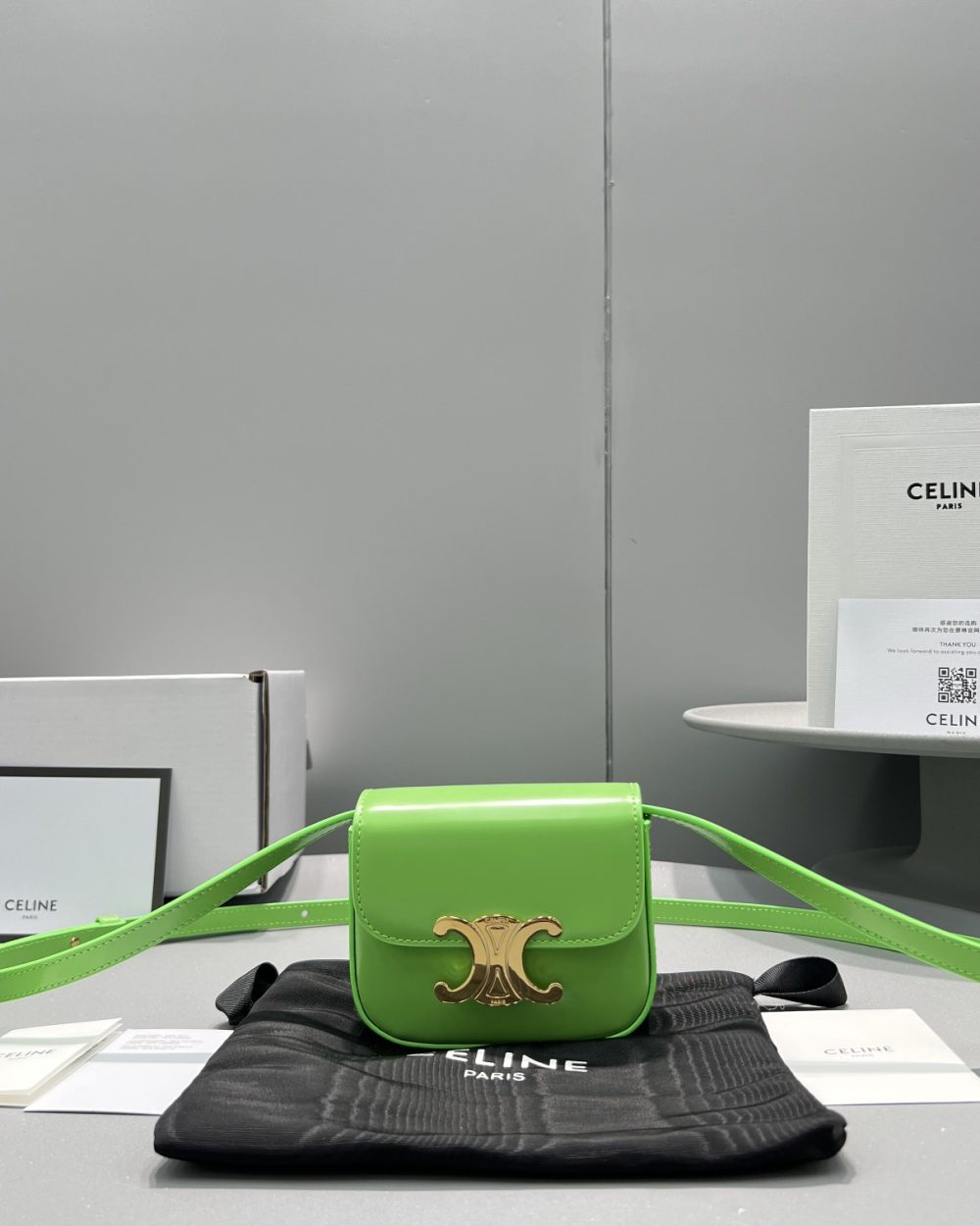 1:1 Replica Celine Teen Triomphe Bag Green For Women 7in/19cm