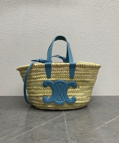 1:1 Replica Celine Teen Triomphe Celine Classic Panier In Palm Leaves And Lizard Blue For Women 8in/20cm