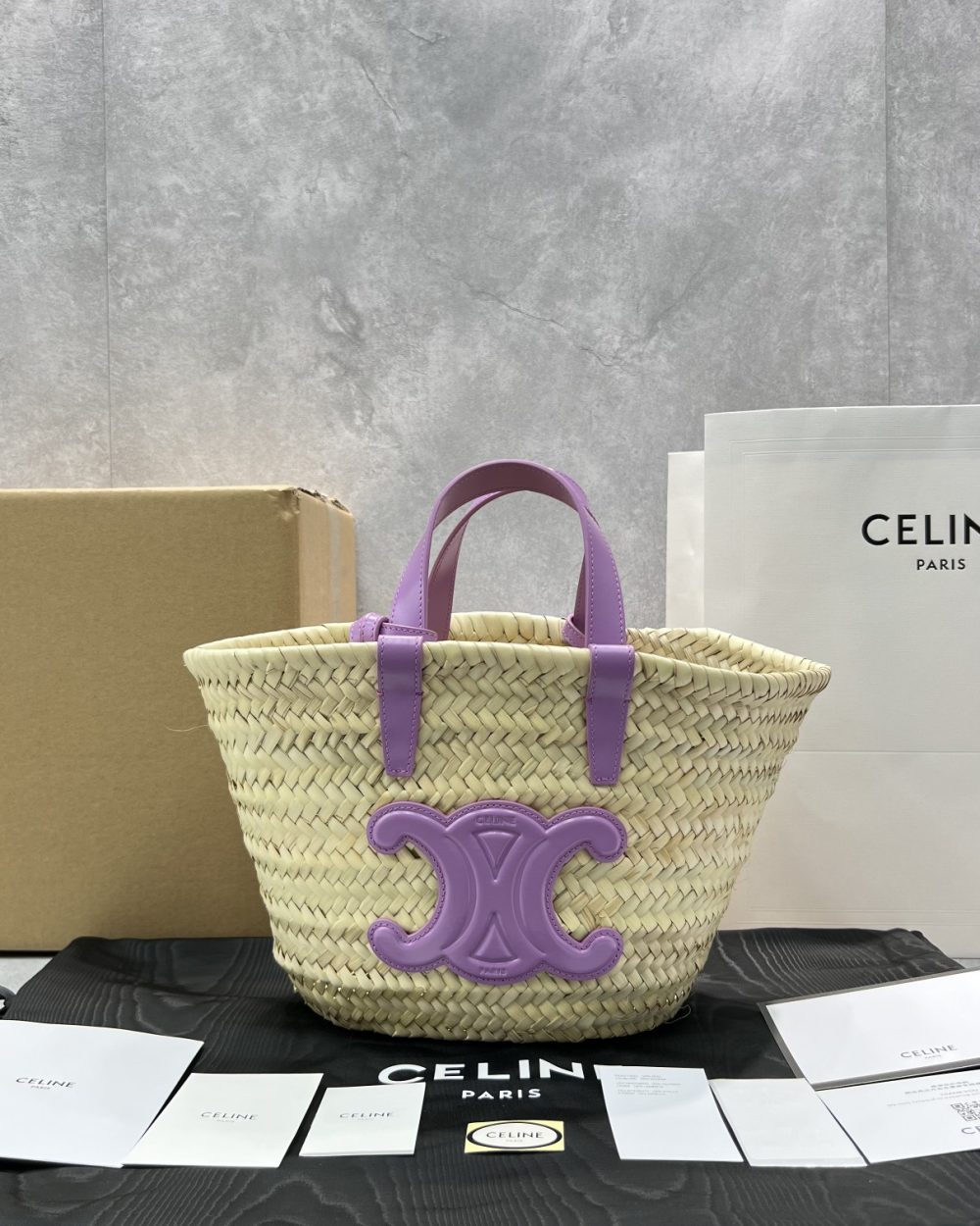 1:1 Replica Celine Teen Triomphe Celine Classic Panier In Palm Leaves And Lizard Violet For Women 8in/20cm