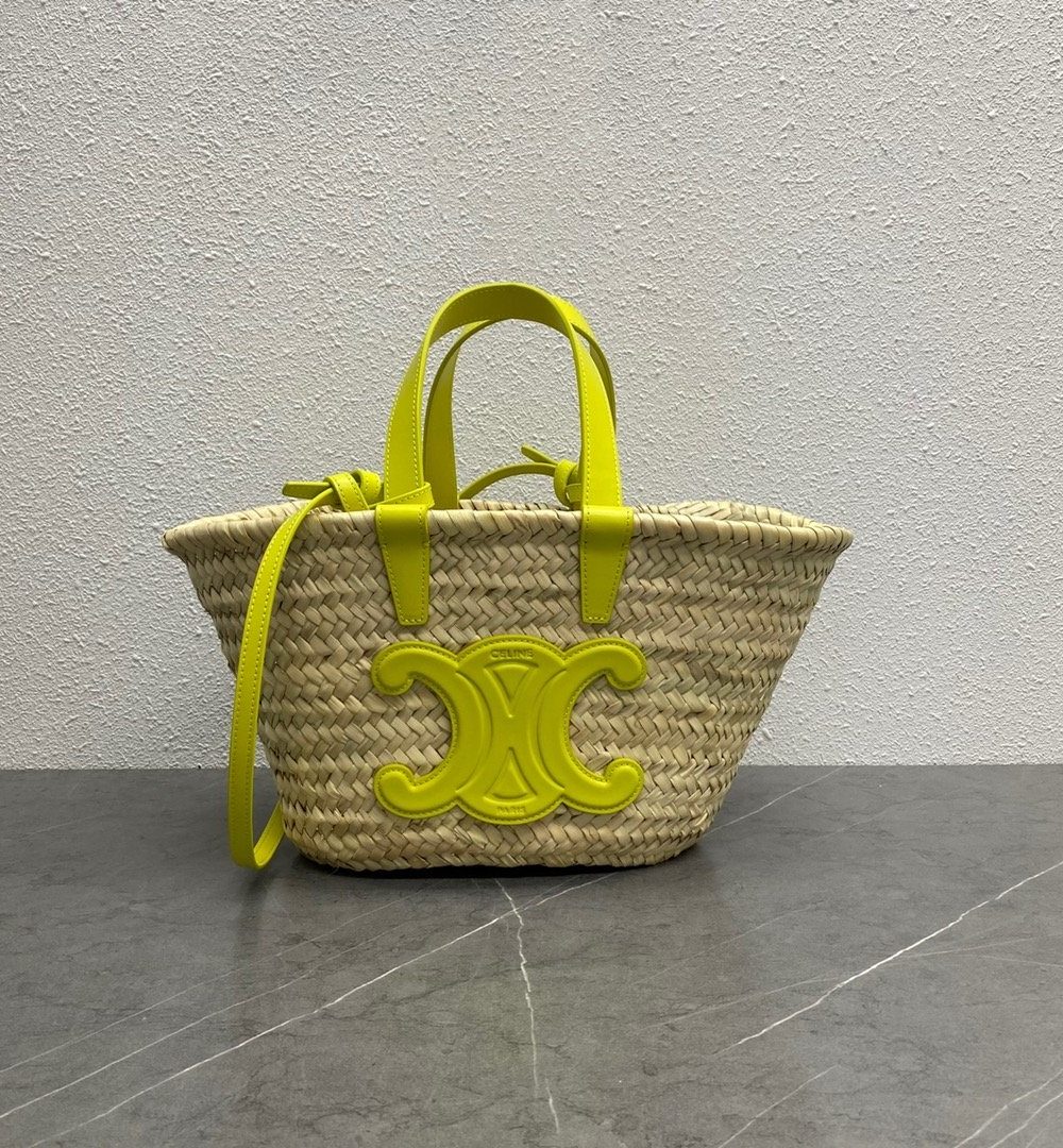 1:1 Replica Celine Teen Triomphe Celine Classic Panier In Palm Leaves And Lizard Yellow For Women 8in/20cm 194004EH4.11CT