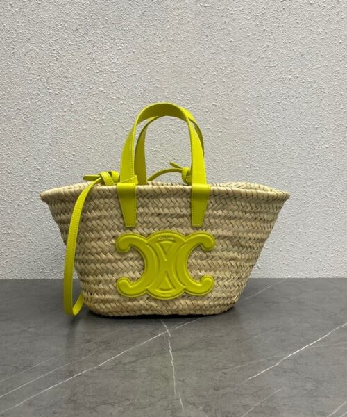 1:1 Replica Celine Teen Triomphe Celine Classic Panier In Palm Leaves And Lizard Yellow For Women 8in/20cm 194004EH4.11CT