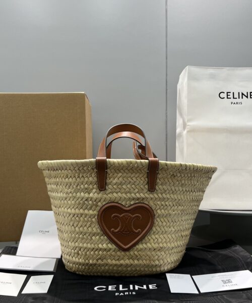 1:1 Replica Celine Teen Triomphe Celine Classic Panier In Palm Leaves With Heart Patch Brown For Women 10in/25cm 194002DUI.04LU