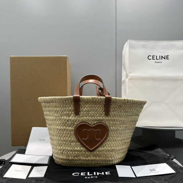 1:1 Replica Celine Teen Triomphe Celine Classic Panier In Palm Leaves With Heart Patch Brown For Women 10in/25cm 194002DUI.04LU