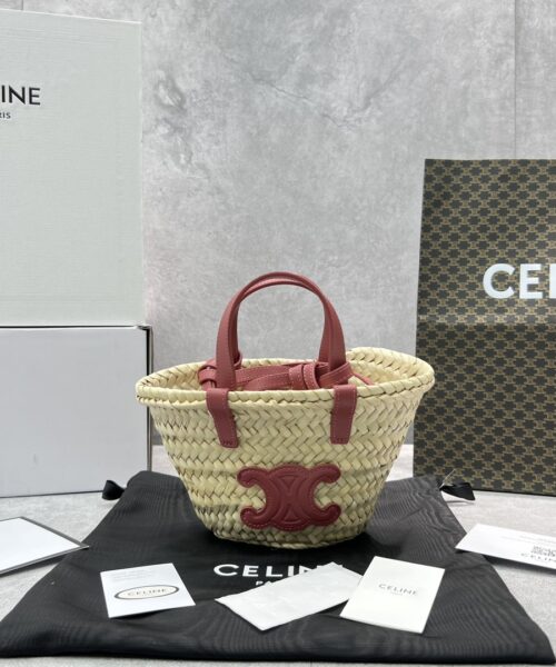 1:1 Replica Celine Teen Triomphe Classic Pannier Tote Dark Pink For Women 8in/20cm