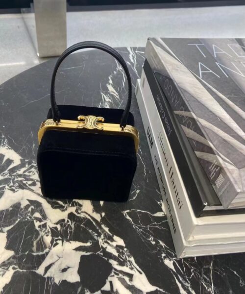 1:1 Replica Celine Triomphe Hardshell Velvet Bag Black For Women 4in/10cm