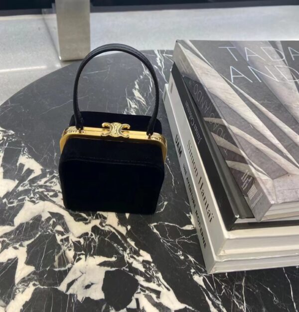 1:1 Replica Celine Triomphe Hardshell Velvet Bag Black For Women 4in/10cm