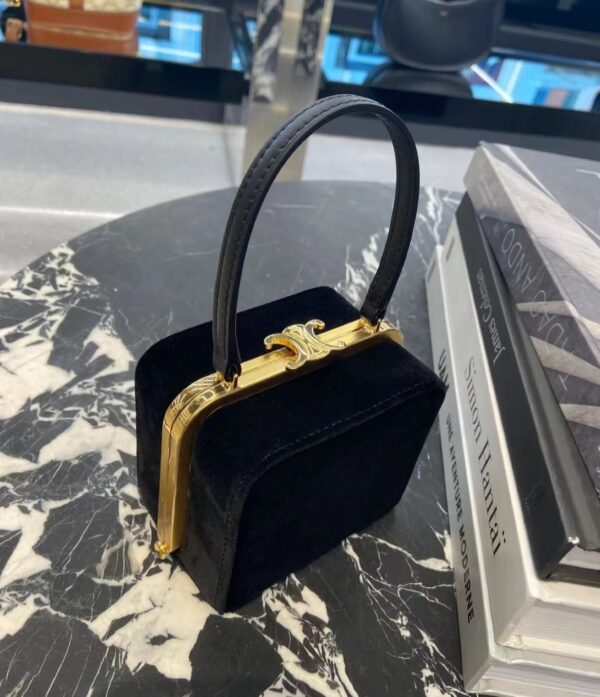 1:1 Replica Celine Triomphe Hardshell Velvet Bag Black For Women 4in/10cm