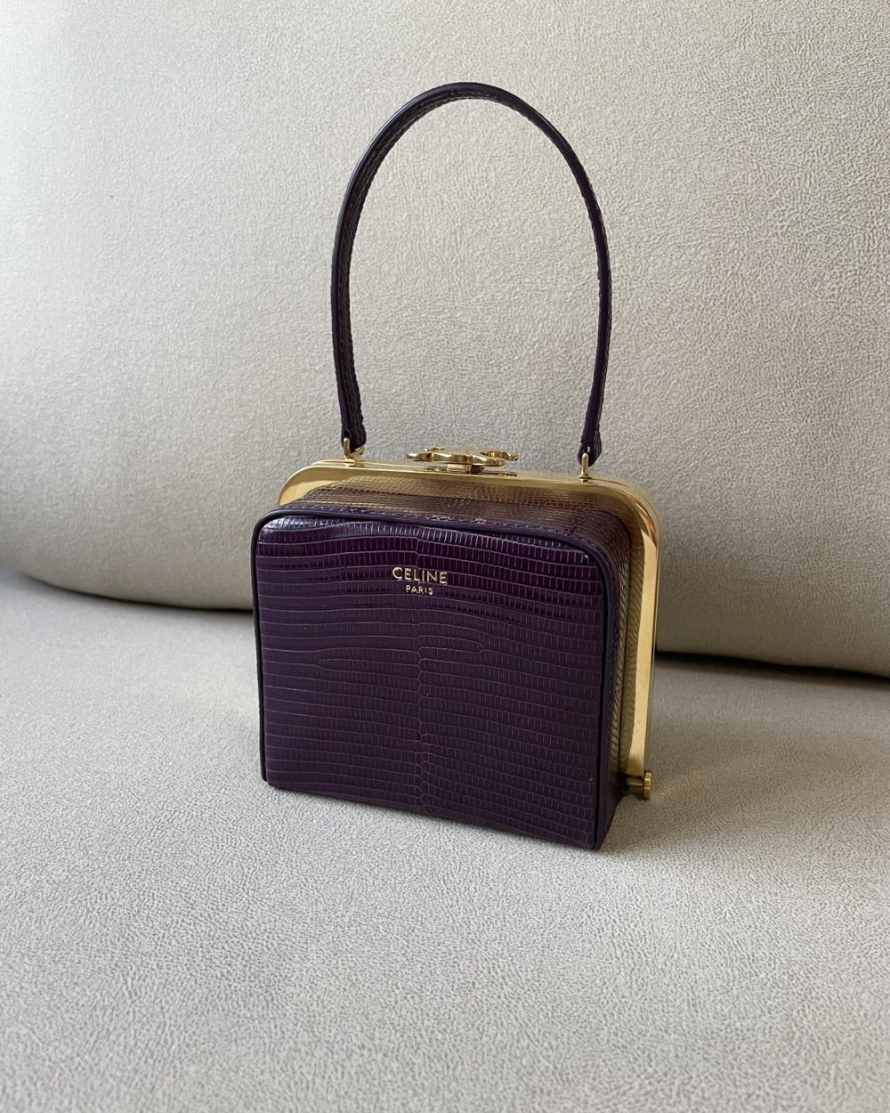 1:1 Replica Celine Triomphe Minaudiere In Lizard Violet For Women 4in/10cm