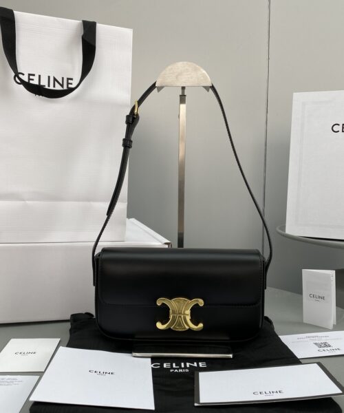 1:1 Replica Celine Triomphe Shoulder Bag Black For Women 8in/20cm 194143BF4.38NO