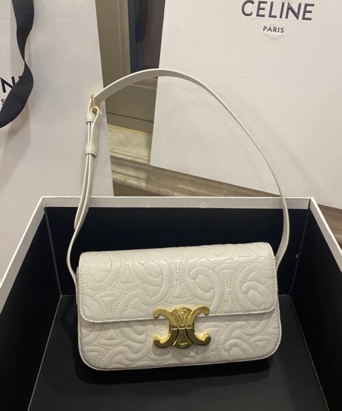 1:1 Replica Celine Triomphe Shoulder Bag In Quilted Triomphe Lambskin White For Women 8in/20cm 194143EF4.01BC