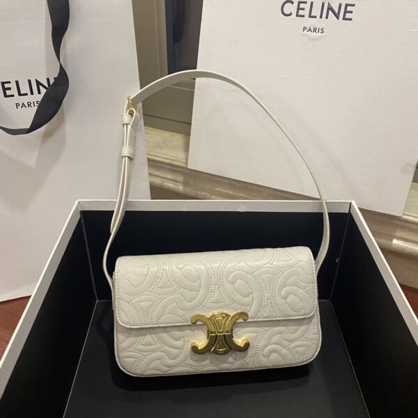 1:1 Replica Celine Triomphe Shoulder Bag In Quilted Triomphe Lambskin White For Women 8in/20cm 194143EF4.01BC