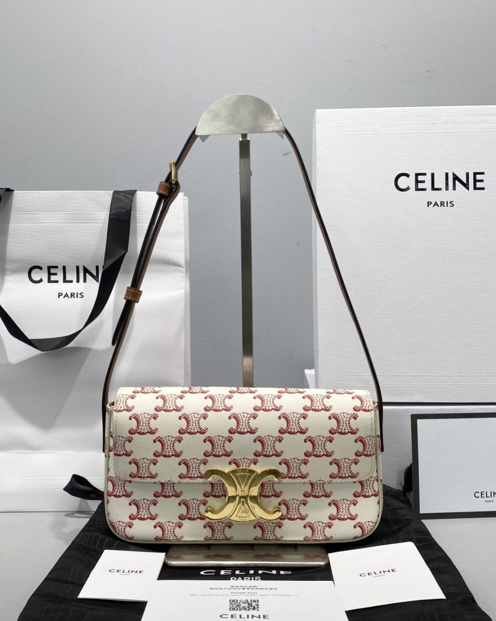 1:1 Replica Celine Triomphe Shoulder Bag In Triomphe Canvas  Red For Women 8in/20cm 194142CUZ.27ED