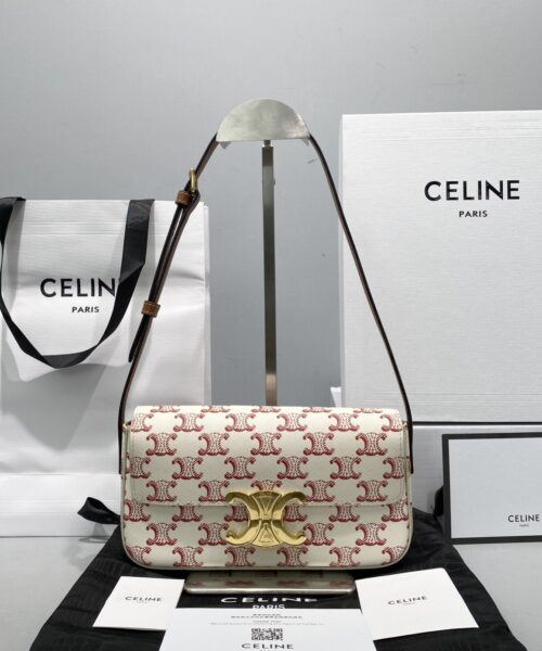 1:1 Replica Celine Triomphe Shoulder Bag In Triomphe Canvas  Red For Women 8in/20cm 194142CUZ.27ED